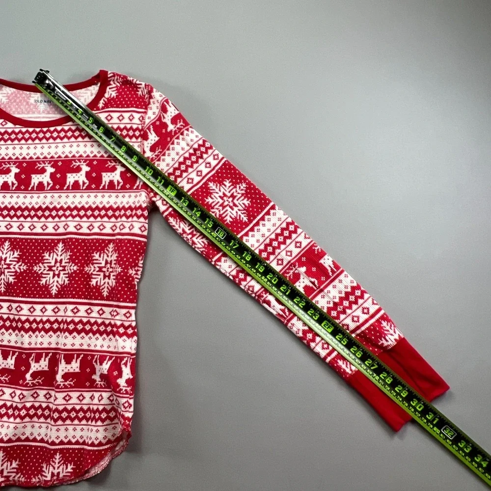 Old Navy Holiday Pajama Set Womens M Red White Reindeer Snowflake Cotton Stretch